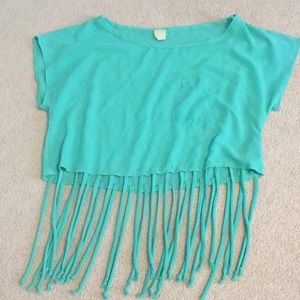 Turquoise Fringed Sheer Top